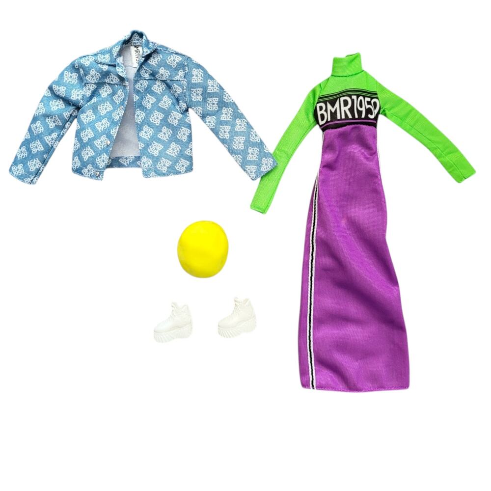 Barbie Doll BMR1959 Neon Motocross Dress Denim Jacket Beret Chunky Sneakers